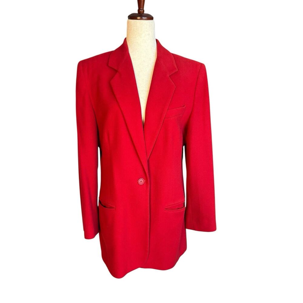 Vintage Lands End Red Wool Cashmere Classic Blazer Made in the USA Size 12 TALL
